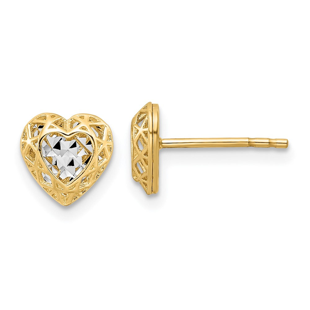 14K Gelb & Rhodium mit Rhodium Diamantiert Mittig Herz Ohrstecker