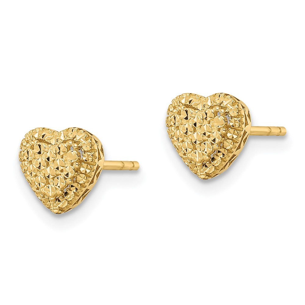14K Gelbgold Poliert Diamantiert Herz Ohrstecker