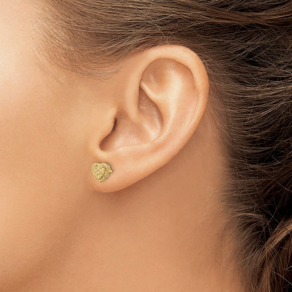 14K Gelbgold Poliert Diamantiert Herz Ohrstecker