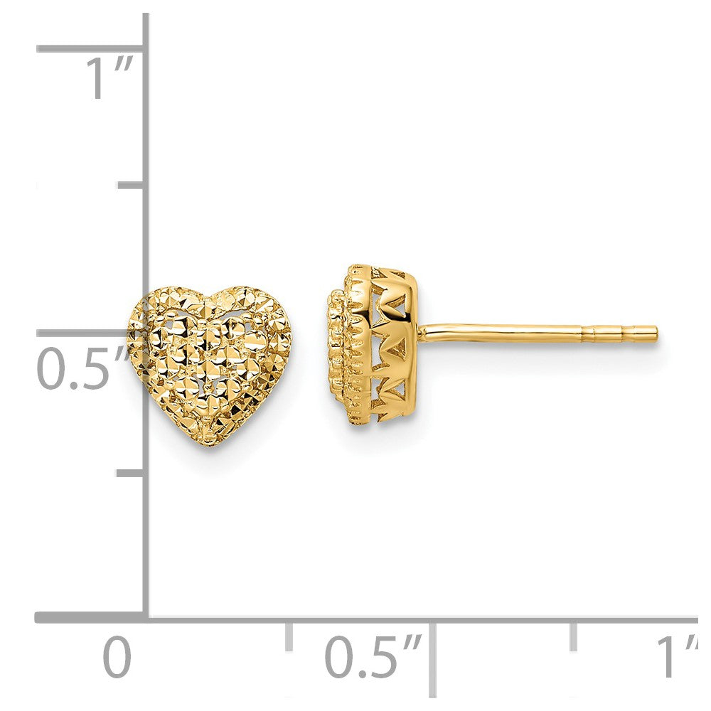 14K Gelbgold Poliert Diamantiert Herz Ohrstecker