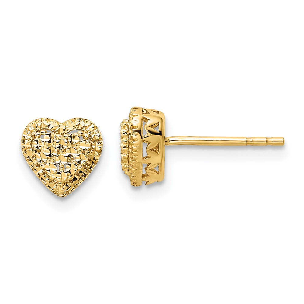 14K Gelbgold Poliert Diamantiert Herz Ohrstecker