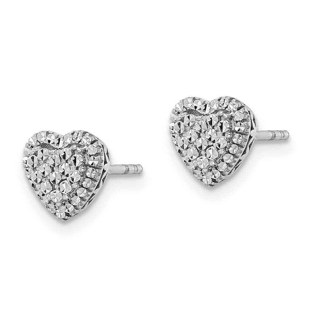 14K Weißgold Poliert Diamantiert Herz Ohrstecker