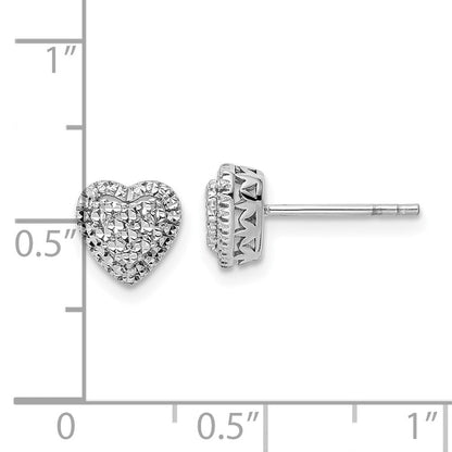 14K Weißgold Poliert Diamantiert Herz Ohrstecker