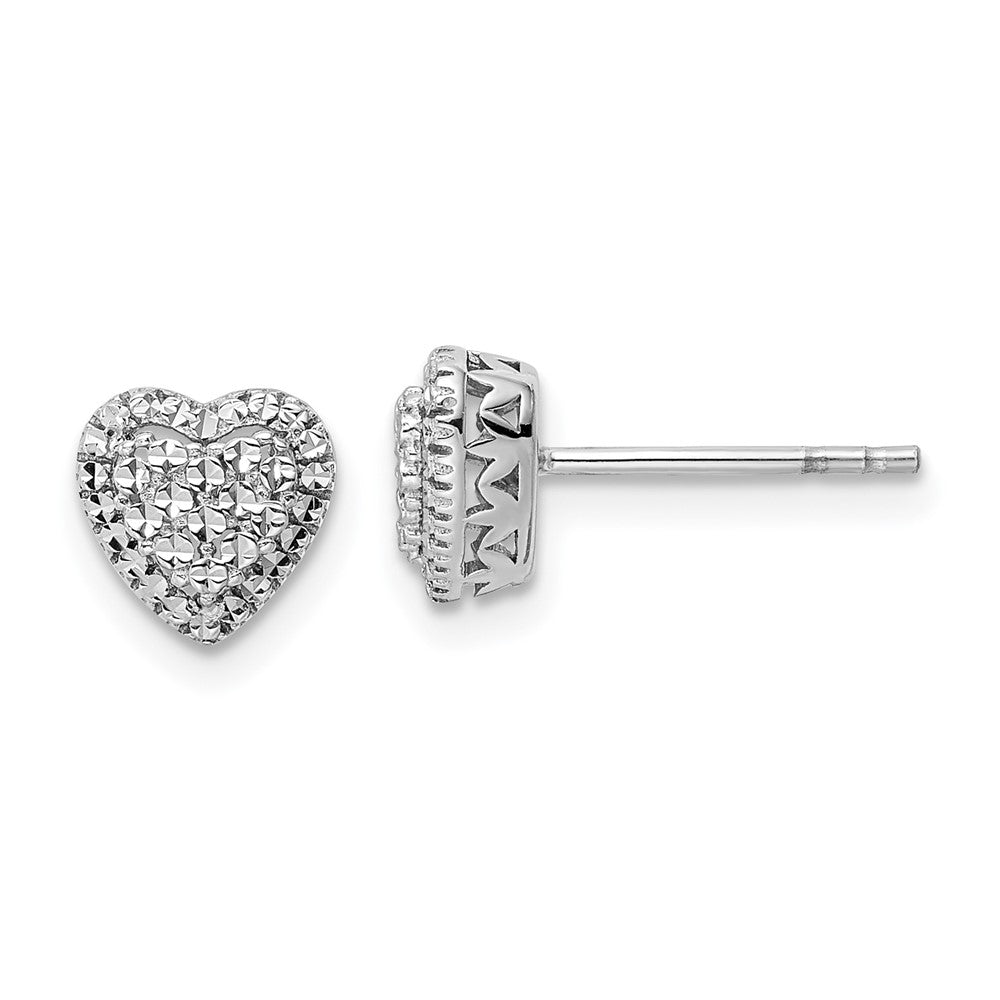 14K Weißgold Poliert Diamantiert Herz Ohrstecker