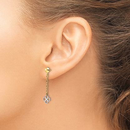 14K Bicolor Poliert Hängend Blume Ohrringe