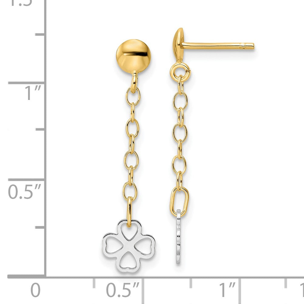 14K Bicolor Poliert Hängend Blume Ohrringe