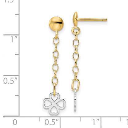 14K Bicolor Poliert Hängend Blume Ohrringe