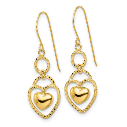 14K Gelbgold Diamantiert Offen Herz Charm Ohrringe
