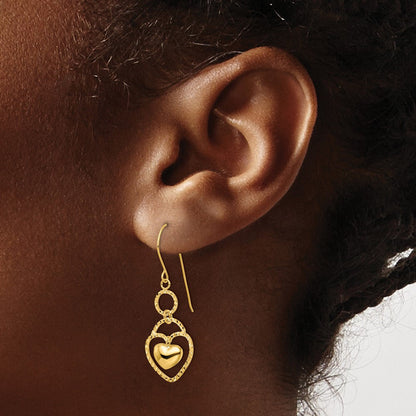 14K Gelbgold Diamantiert Offen Herz Charm Ohrringe