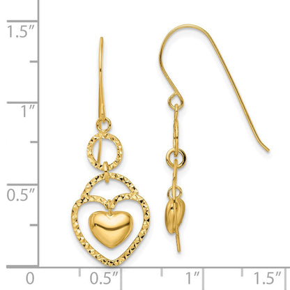 14K Gelbgold Diamantiert Offen Herz Charm Ohrringe
