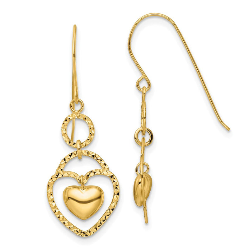 14K Gelbgold Diamantiert Offen Herz Charm Ohrringe
