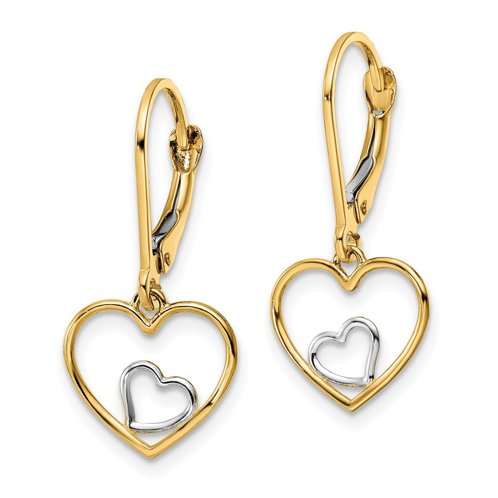 14K Gelb & Rhodium mit Rhodium Herz in Brisur Ohrhänger