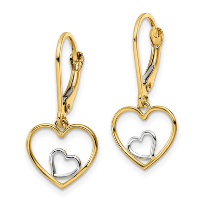 14K Gelb & Rhodium mit Rhodium Herz in Brisur Ohrhänger