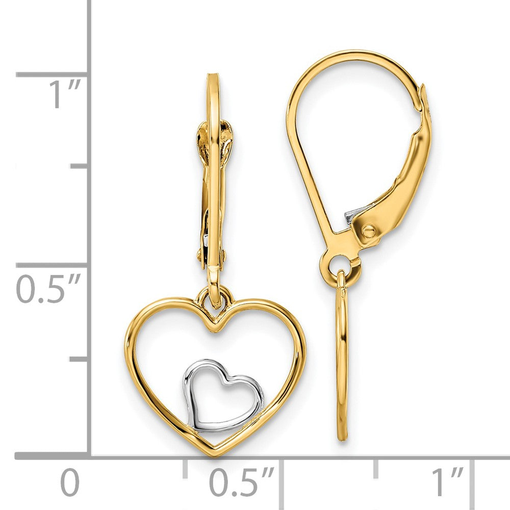 14K Gelb & Rhodium mit Rhodium Herz in Brisur Ohrhänger