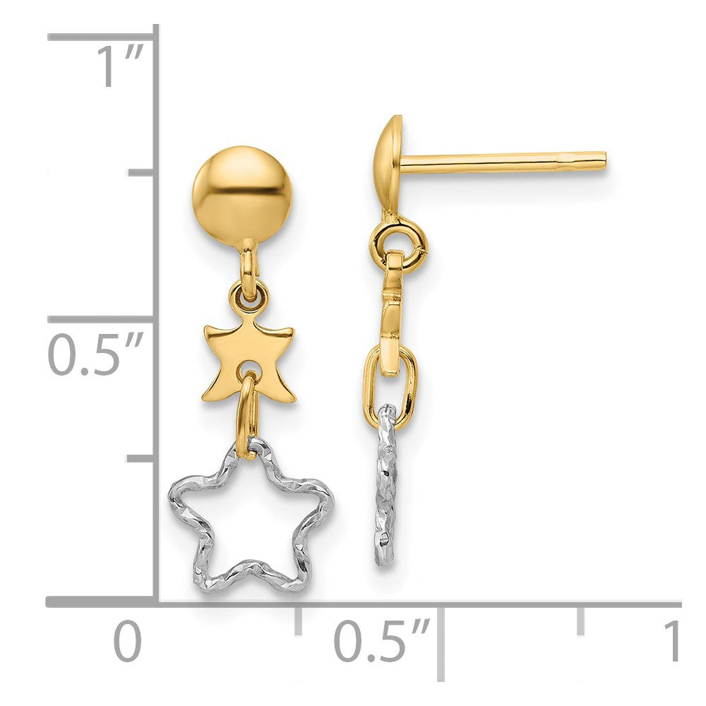 14K Bicolor Poliert Hängend Stern Ohrringe