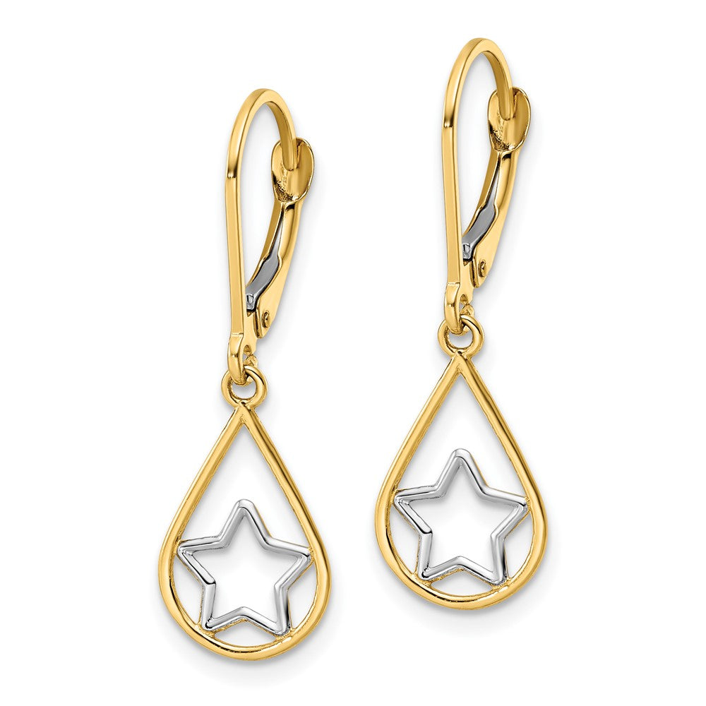14K Gelb & Rhodium mit Rhodium Stern in Tropfen Brisur Ohrhänger