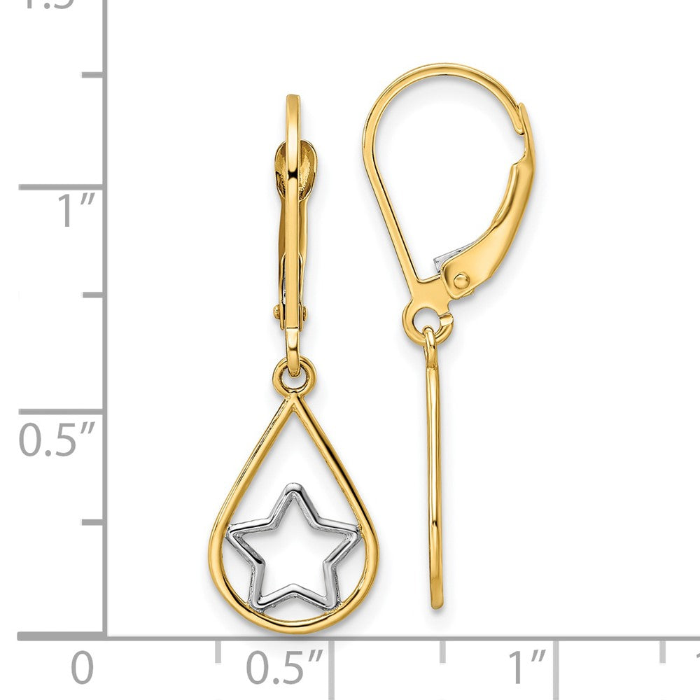 14K Gelb & Rhodium mit Rhodium Stern in Tropfen Brisur Ohrhänger