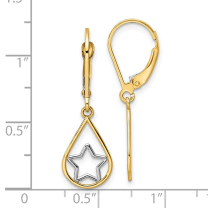 14K Gelb & Rhodium mit Rhodium Stern in Tropfen Brisur Ohrhänger