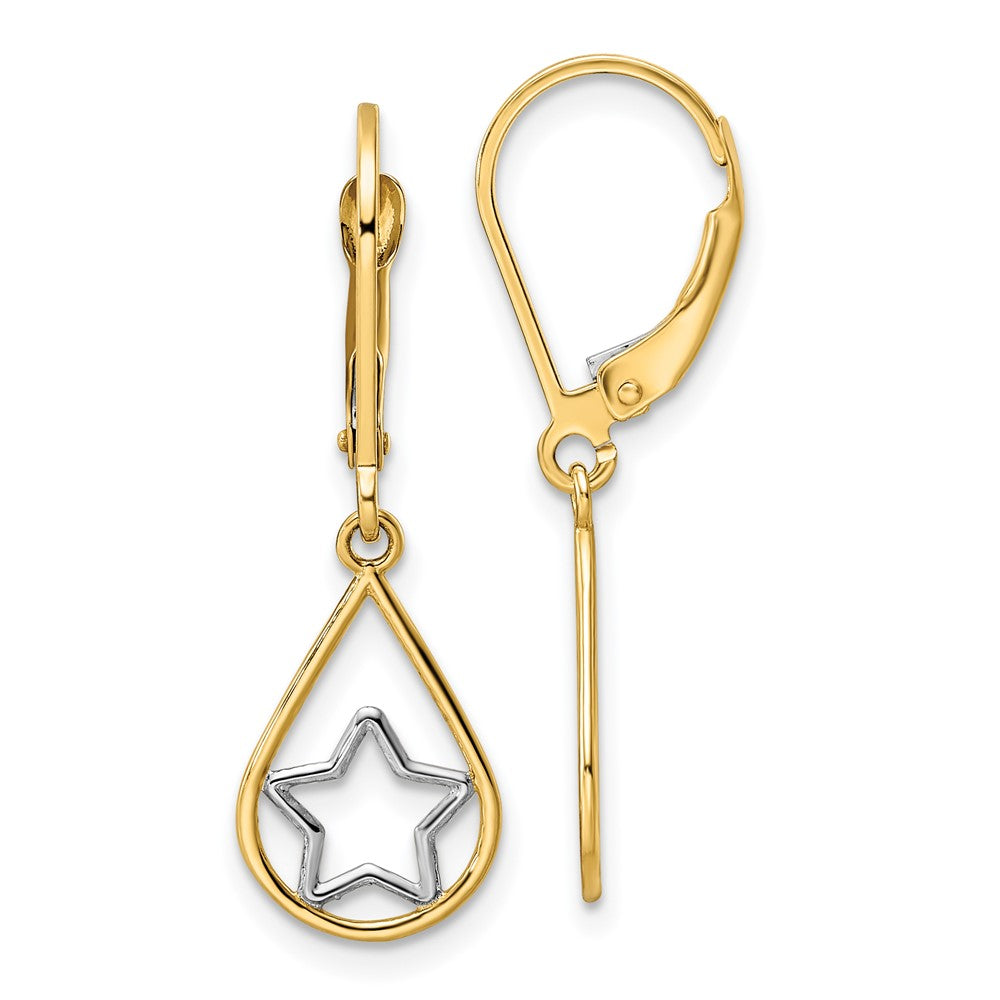 14K Gelb & Rhodium mit Rhodium Stern in Tropfen Brisur Ohrhänger