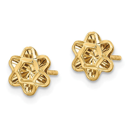 14K Gelbgold Diamantiert Blumen Ohrstecker