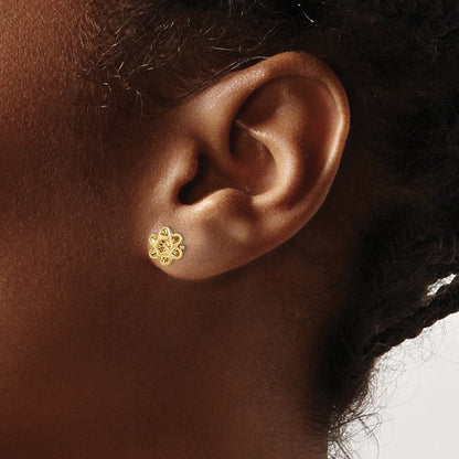 14K Gelbgold Diamantiert Blumen Ohrstecker