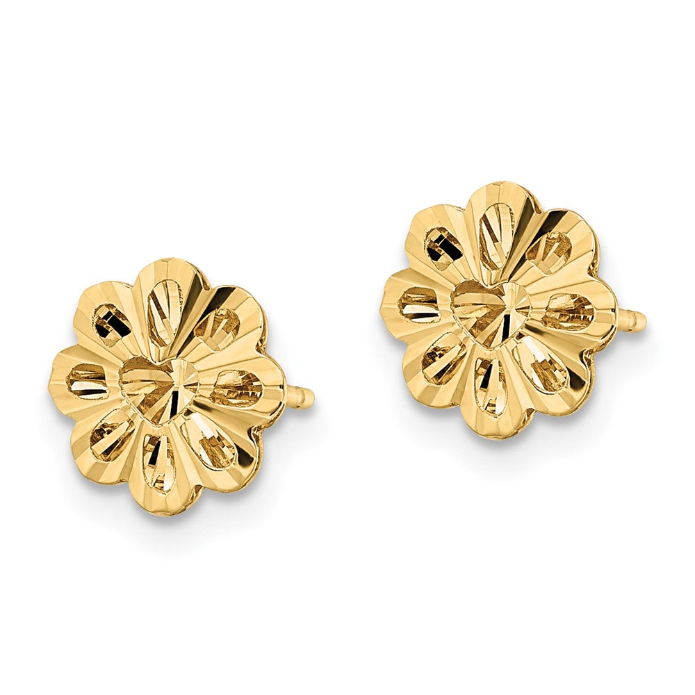 14K Gelbgold Poliert Diamantiert Schneeflocke Ohrstecker