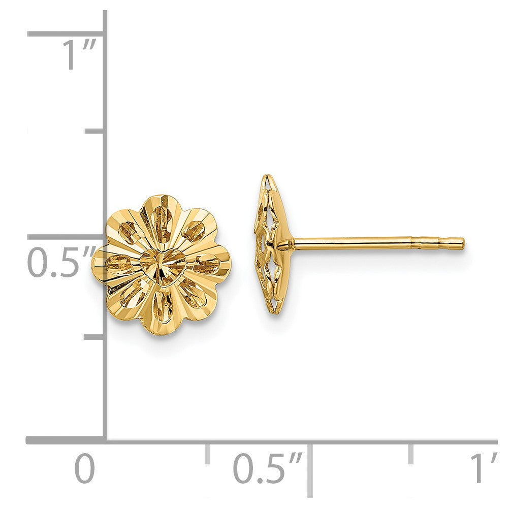 14K Gelbgold Poliert Diamantiert Schneeflocke Ohrstecker