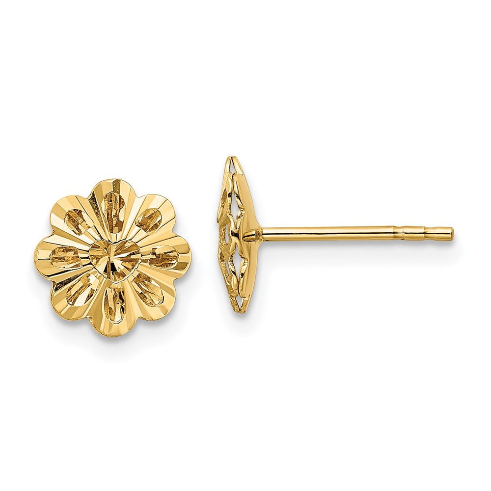 14K Gelbgold Poliert Diamantiert Schneeflocke Ohrstecker