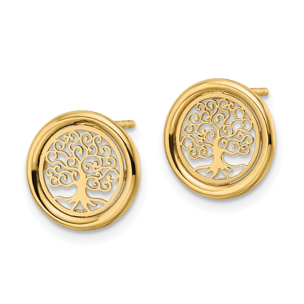 14K Gelbgold Poliert Baum Of Leben in Kreis Ohrstecker