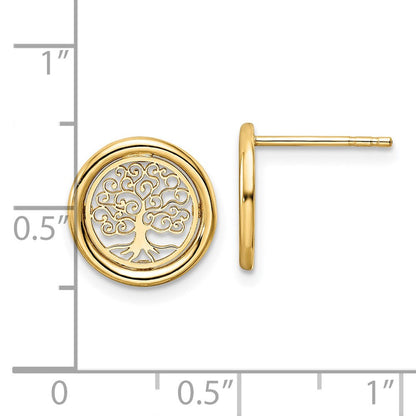 14K Gelbgold Poliert Baum Of Leben in Kreis Ohrstecker