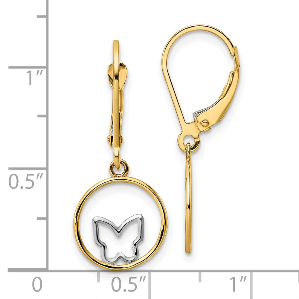 14K Gelb & Rhodium mit Rhodium Schmetterling in Kreis Brisur Ohrhänger