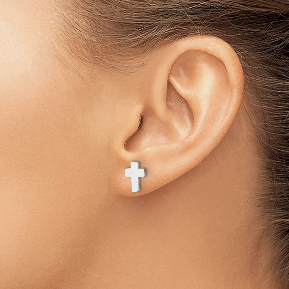 14K Weißgold Poliert Kreuz Ohrstecker