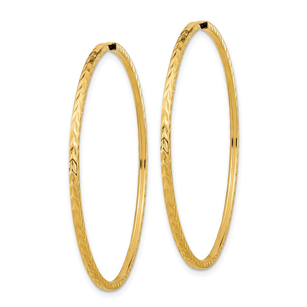 14K Gelbgold Diamantiert Quadratisch Röhre Endlos Creolen