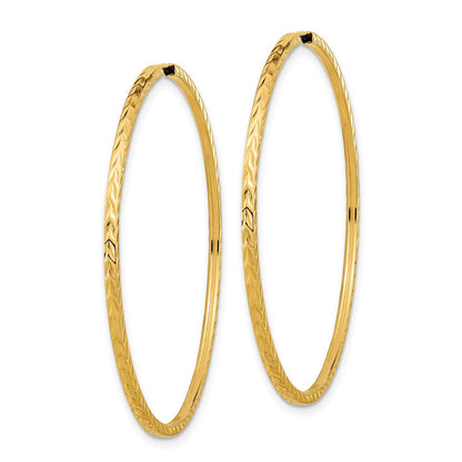 14K Gelbgold Diamantiert Quadratisch Röhre Endlos Creolen
