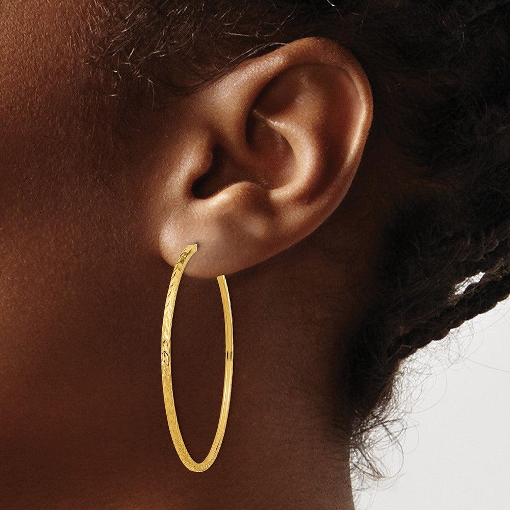 14K Gelbgold Diamantiert Quadratisch Röhre Endlos Creolen