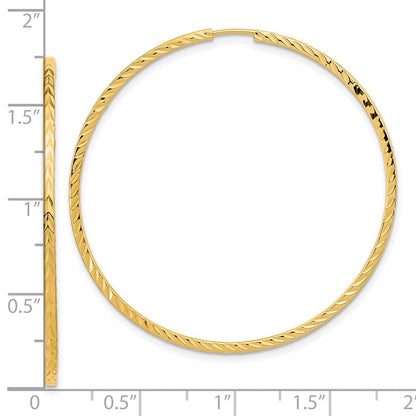 14K Gelbgold Diamantiert Quadratisch Röhre Endlos Creolen