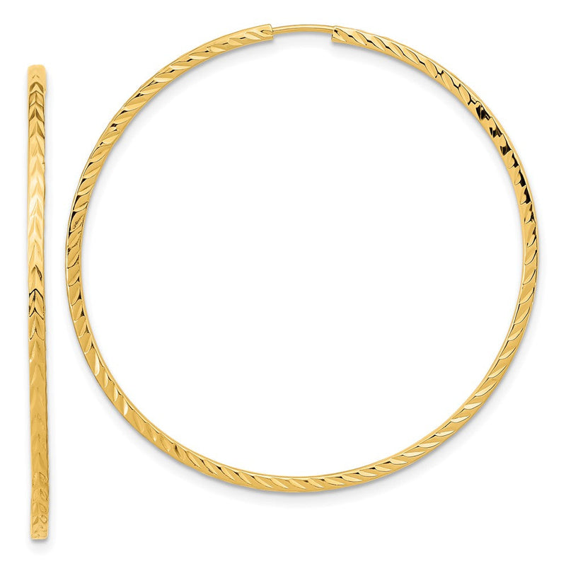 14K Gelbgold Diamantiert Quadratisch Röhre Endlos Creolen