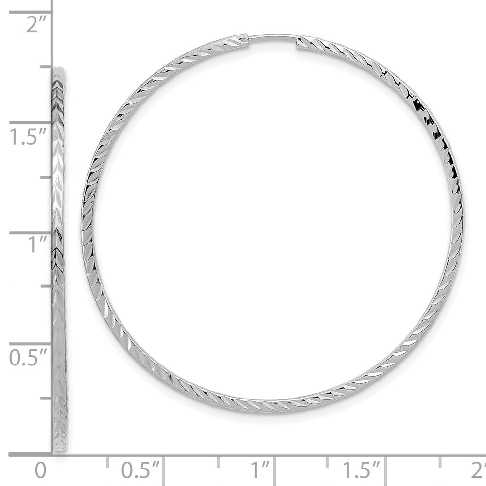 14K Weißgold Diamantiert Quadratisch Röhre Endlos Creolen