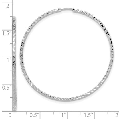 14K Weißgold Diamantiert Quadratisch Röhre Endlos Creolen