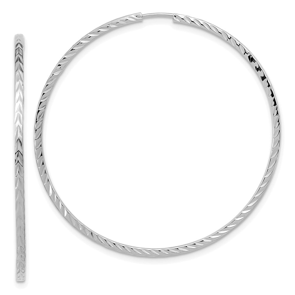 14K Weißgold Diamantiert Quadratisch Röhre Endlos Creolen