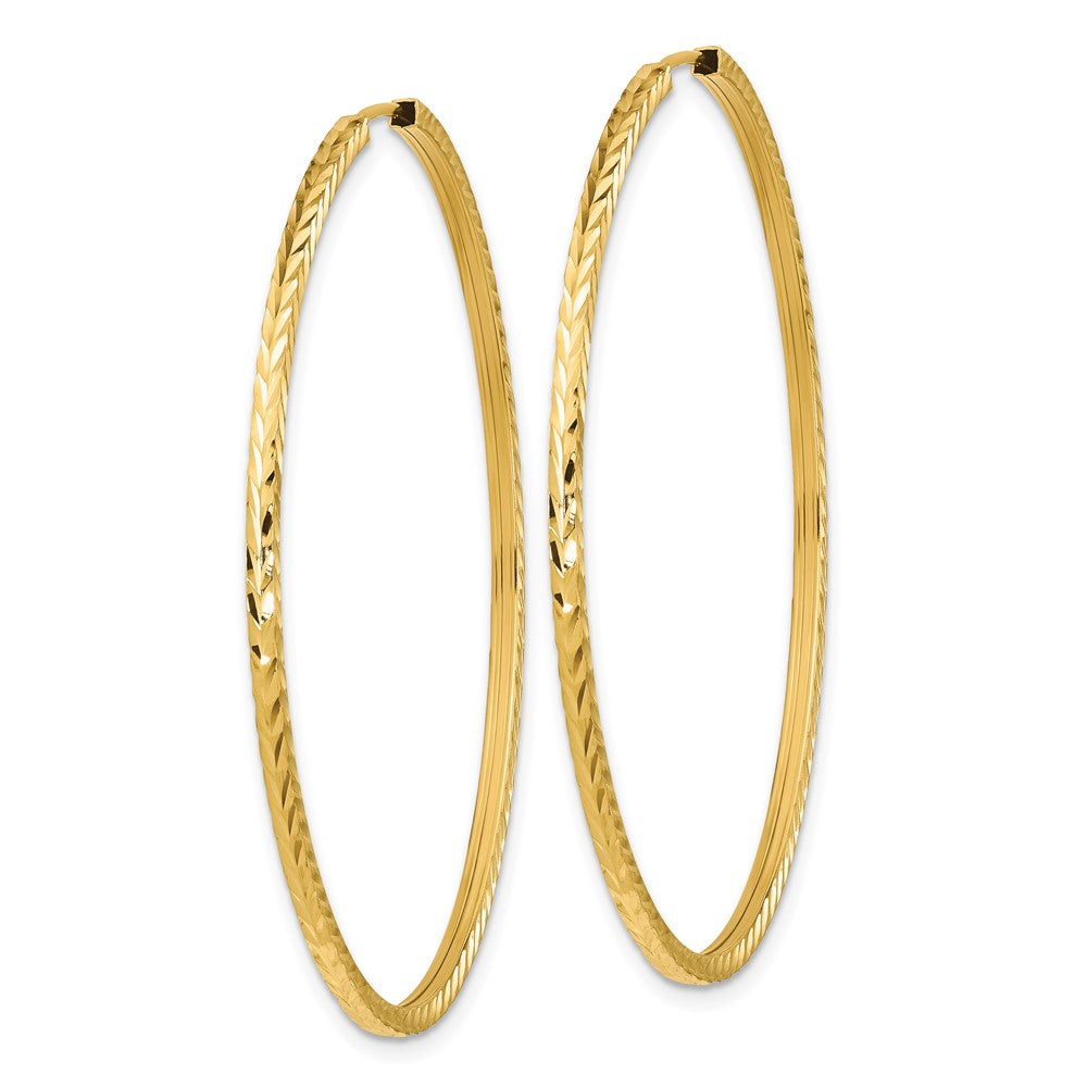14K Gelbgold Diamantiert Quadratisch Röhre Endlos Creolen