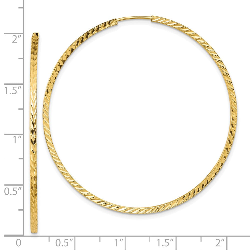 14K Gelbgold Diamantiert Quadratisch Röhre Endlos Creolen