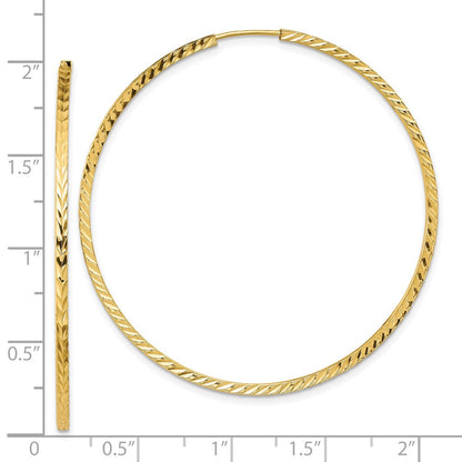 14K Gelbgold Diamantiert Quadratisch Röhre Endlos Creolen