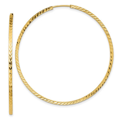 14K Gelbgold Diamantiert Quadratisch Röhre Endlos Creolen