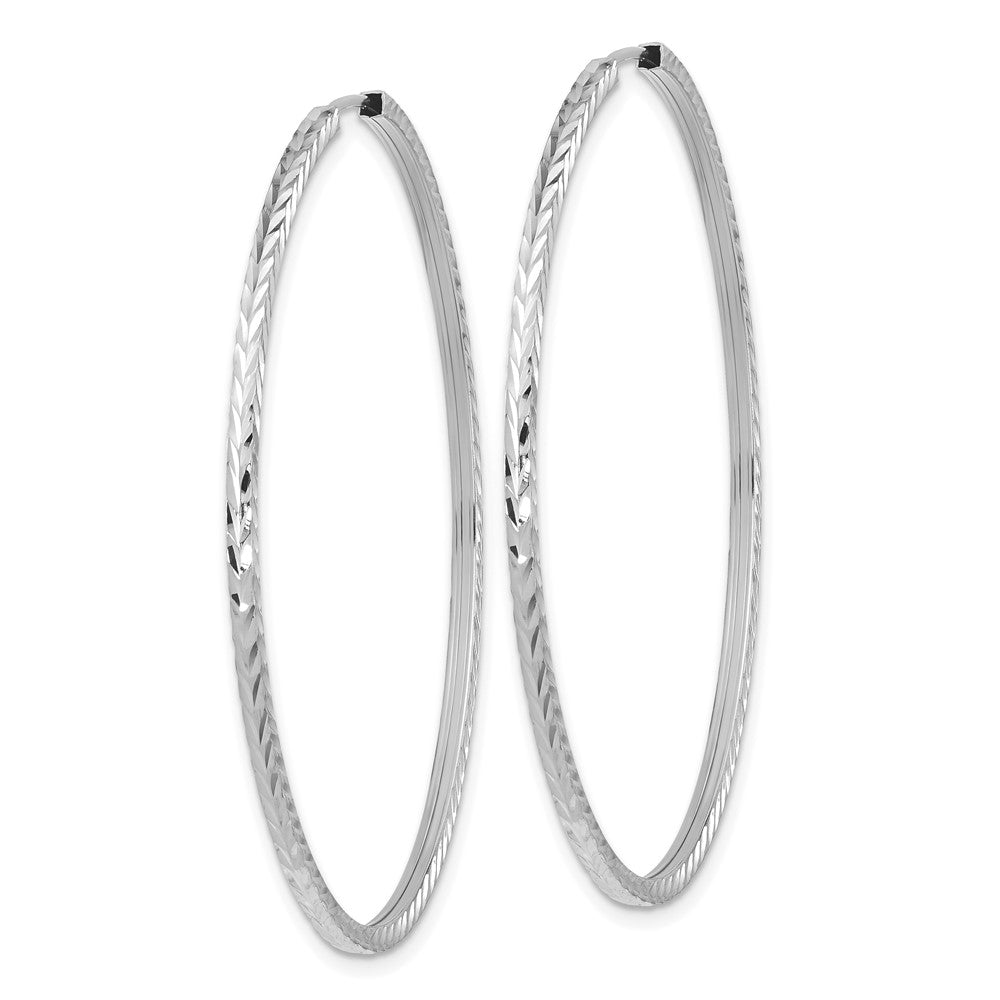 14K Weißgold Diamantiert Quadratisch Röhre Endlos Creolen