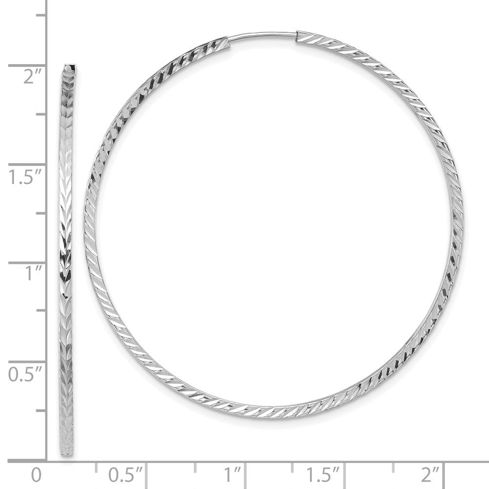 14K Weißgold Diamantiert Quadratisch Röhre Endlos Creolen