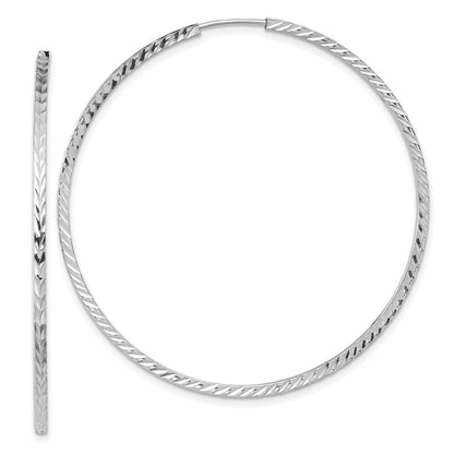 14K Weißgold Diamantiert Quadratisch Röhre Endlos Creolen