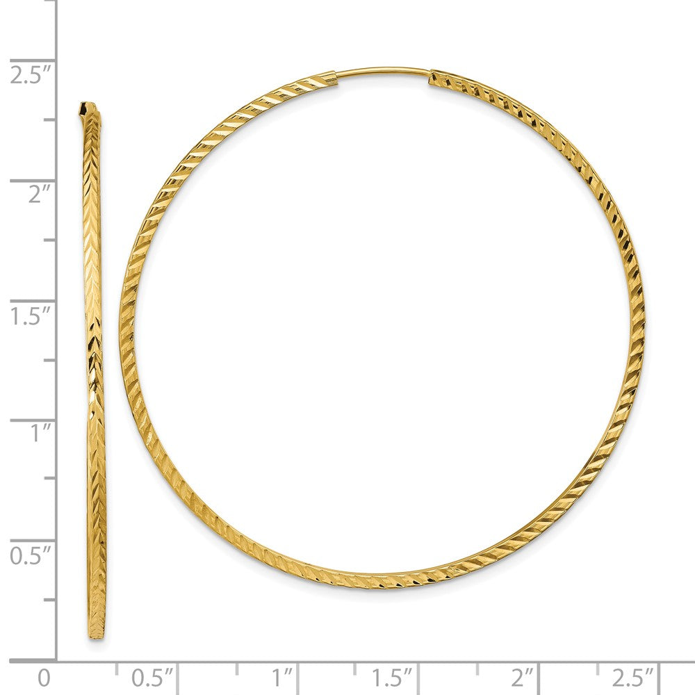 14K Gelbgold Diamantiert Quadratisch Röhre Endlos Creolen