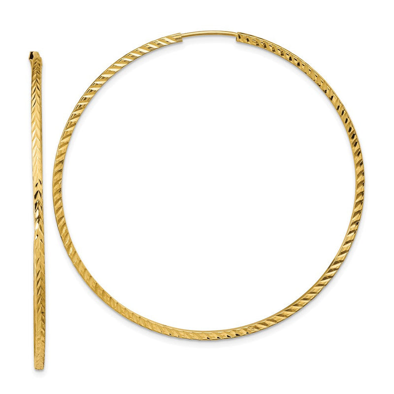 14K Gelbgold Diamantiert Quadratisch Röhre Endlos Creolen