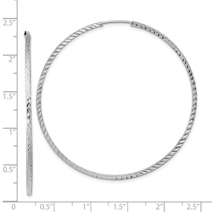 14K Weißgold Diamantiert Quadratisch Röhre Endlos Creolen